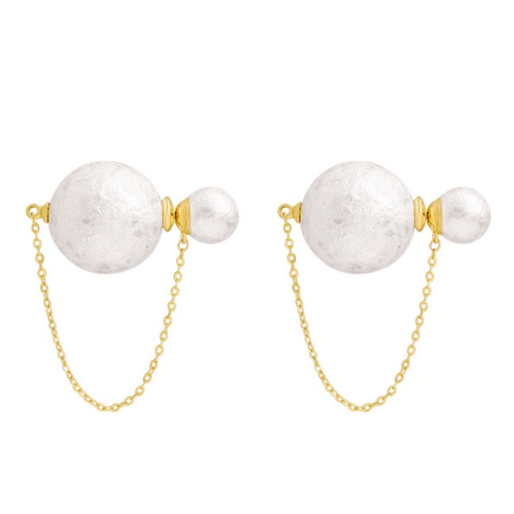 Double Sided Hanging Chain Pearl Earrings - Picture 11 of 11